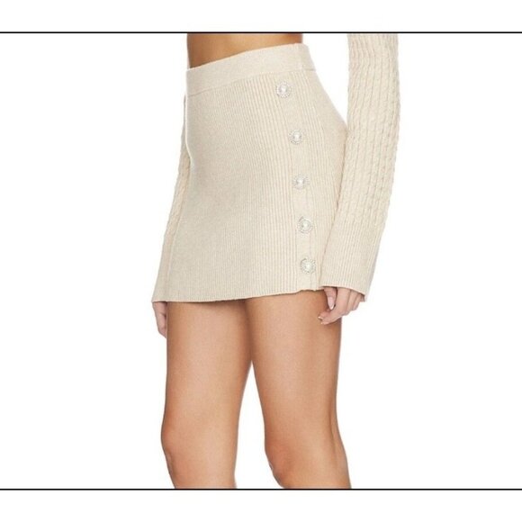 Stitches & Stripes Lilit Mini Skirt Latte Beige pull on Pearl buttons size L New - Picture 2 of 16